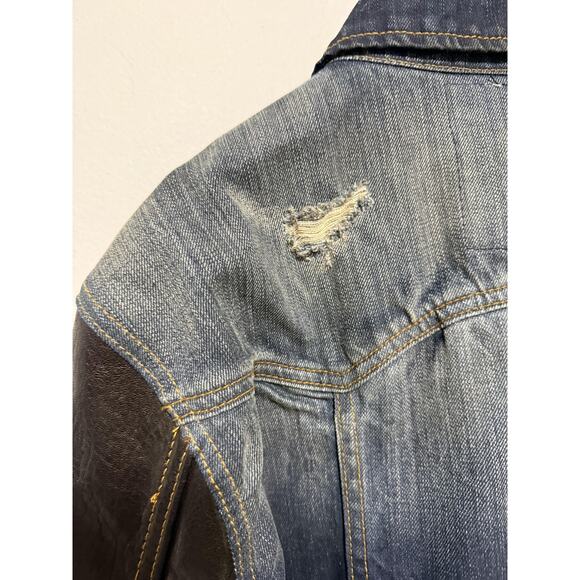 Cult of Individuality Denim Jacket Mens 2XL Leather Sleeves Trucker 628-255A - Picture 8 of 16